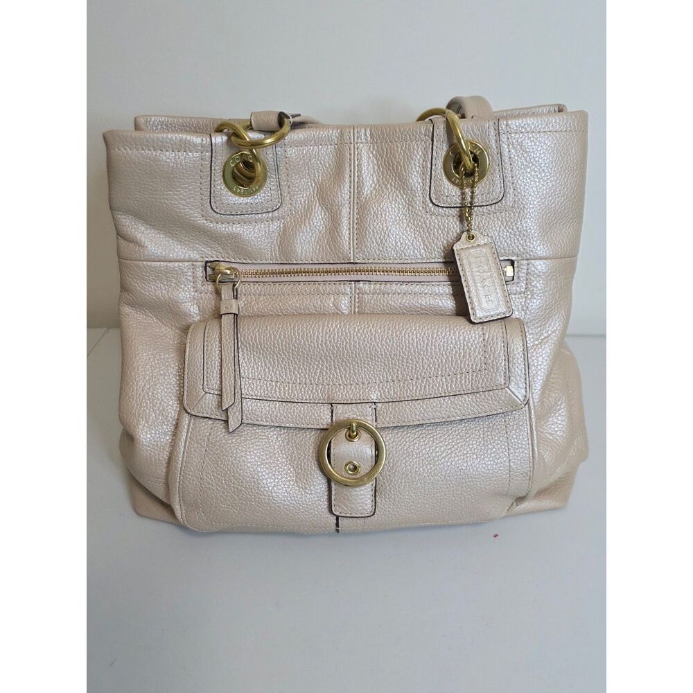 Coach Penelope Buckle‎ Pebbled Leather Tote Shoulder Bag - Cream